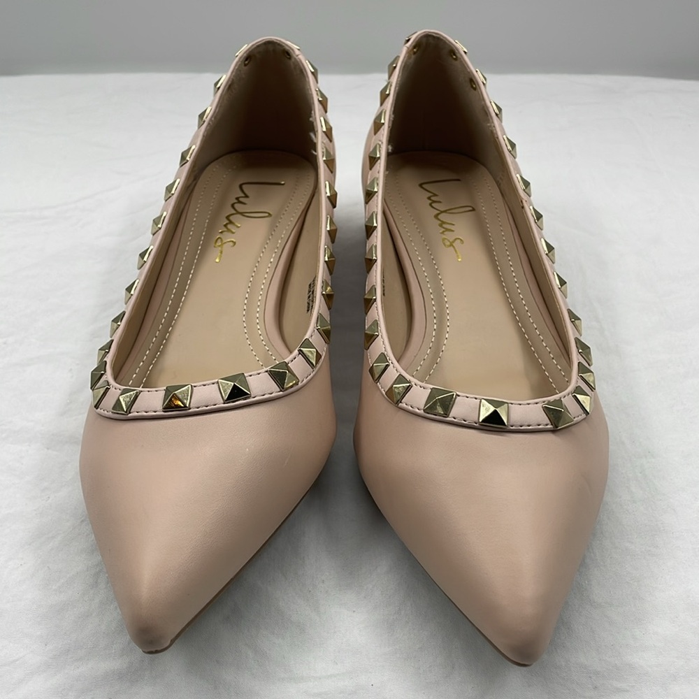 NEW! Lulus Adelyn Nude Studded Low Pointed-Toe Heels. 7.5. - Picture 5 of 15